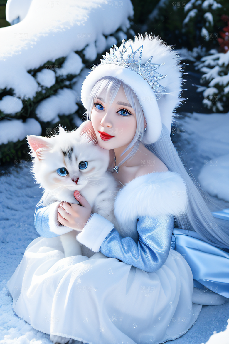 小猫咪扮演皮克斯风格雪后女王可爱模样