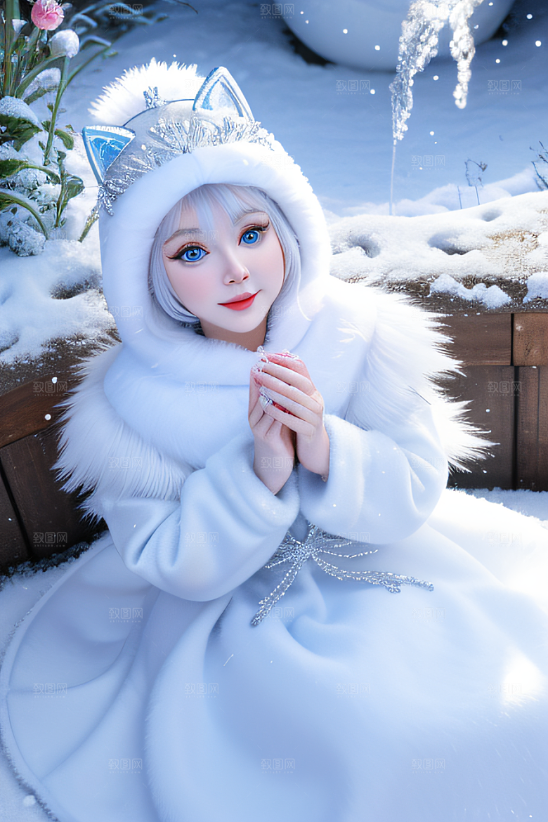小猫咪扮演皮克斯风格雪后女王可爱模样