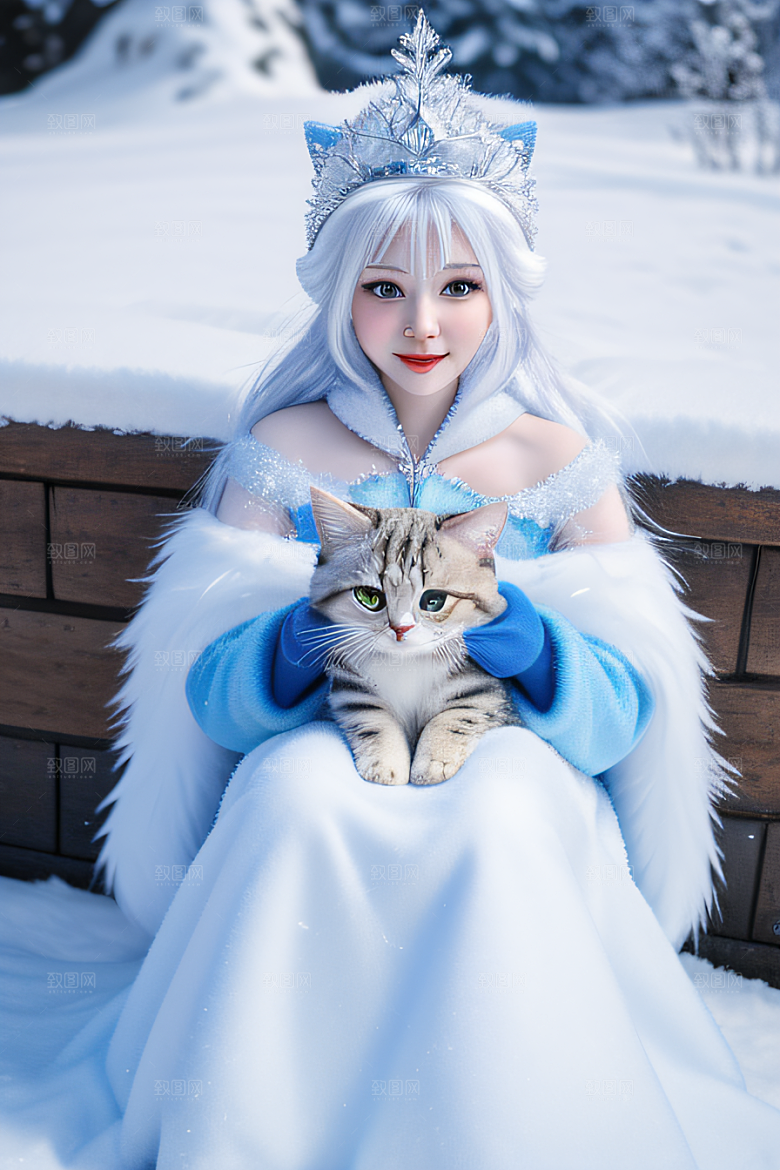小猫咪扮演皮克斯风格雪后女王可爱模样