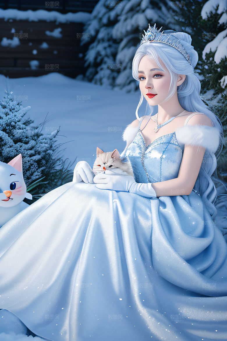小猫咪扮演皮克斯风格雪后女王可爱模样