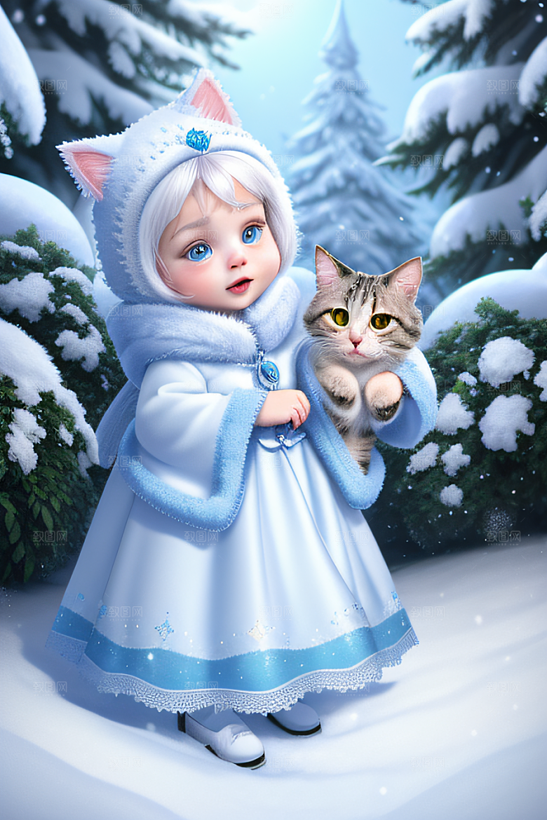 小猫咪扮演皮克斯风格雪后女王可爱模样