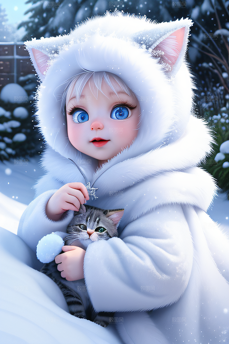 可爱宝贝猫咪变身雪后女王皮克斯风