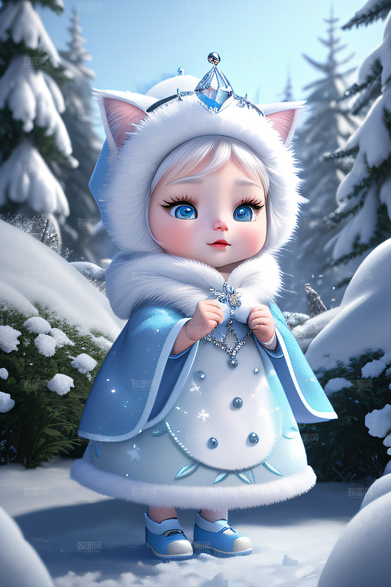 可爱宝贝猫咪变身雪后女王皮克斯风