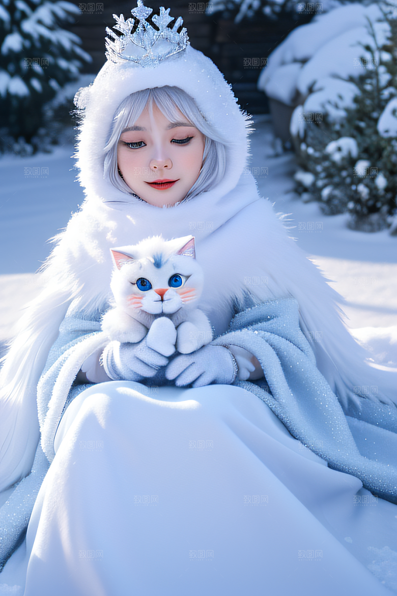 可爱宝贝猫咪变身雪后女王皮克斯风