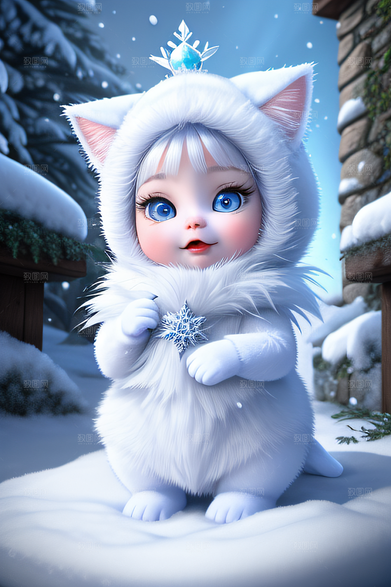可爱宝贝猫咪变身雪后女王皮克斯风