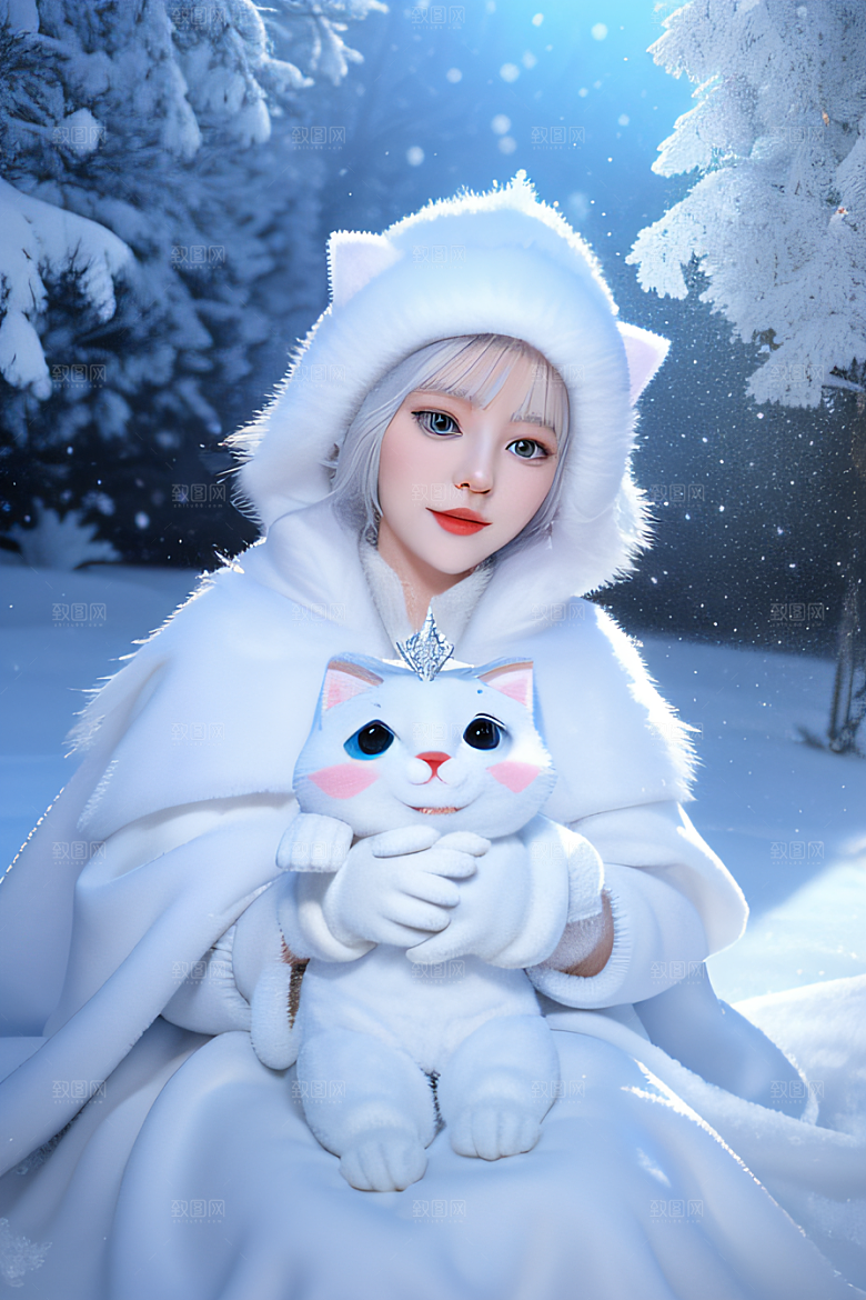可爱宝贝猫咪变身雪后女王皮克斯风