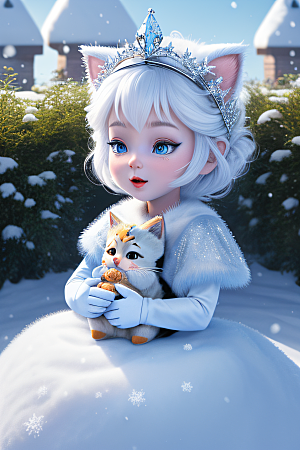 可爱宝贝猫咪变身雪后女王皮克斯风