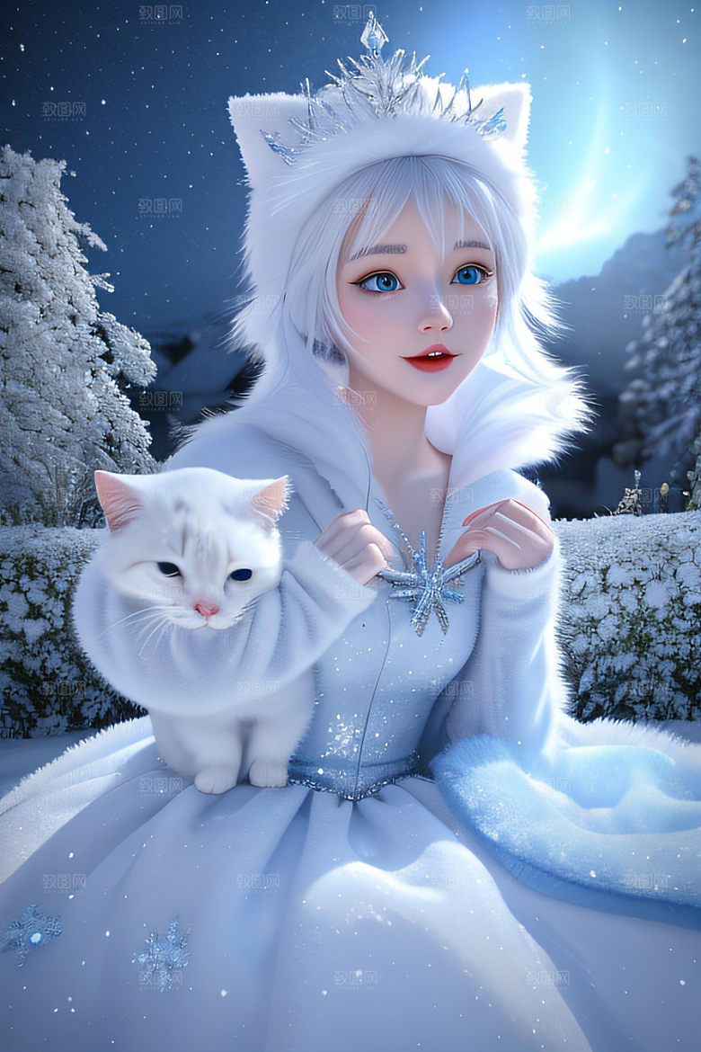 可爱宝贝猫咪变身雪后女王皮克斯风