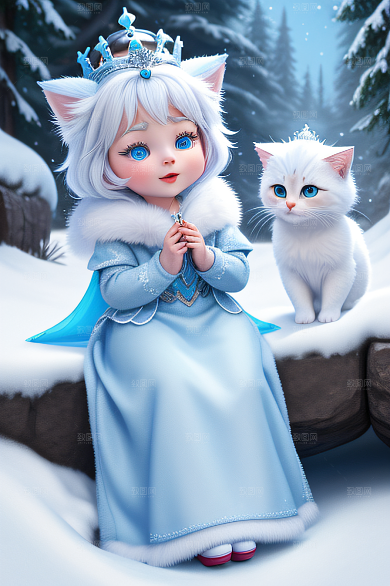 可爱宝贝猫咪变身雪后女王皮克斯风