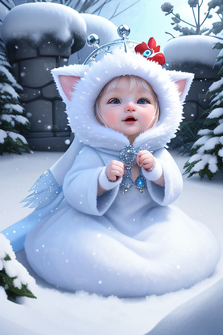 可爱宝贝猫咪变身雪后女王皮克斯风