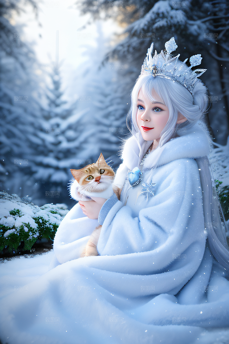 可爱宝贝猫咪变身雪后女王皮克斯风