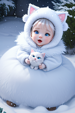 可爱宝贝猫咪变身雪后女王皮克斯风