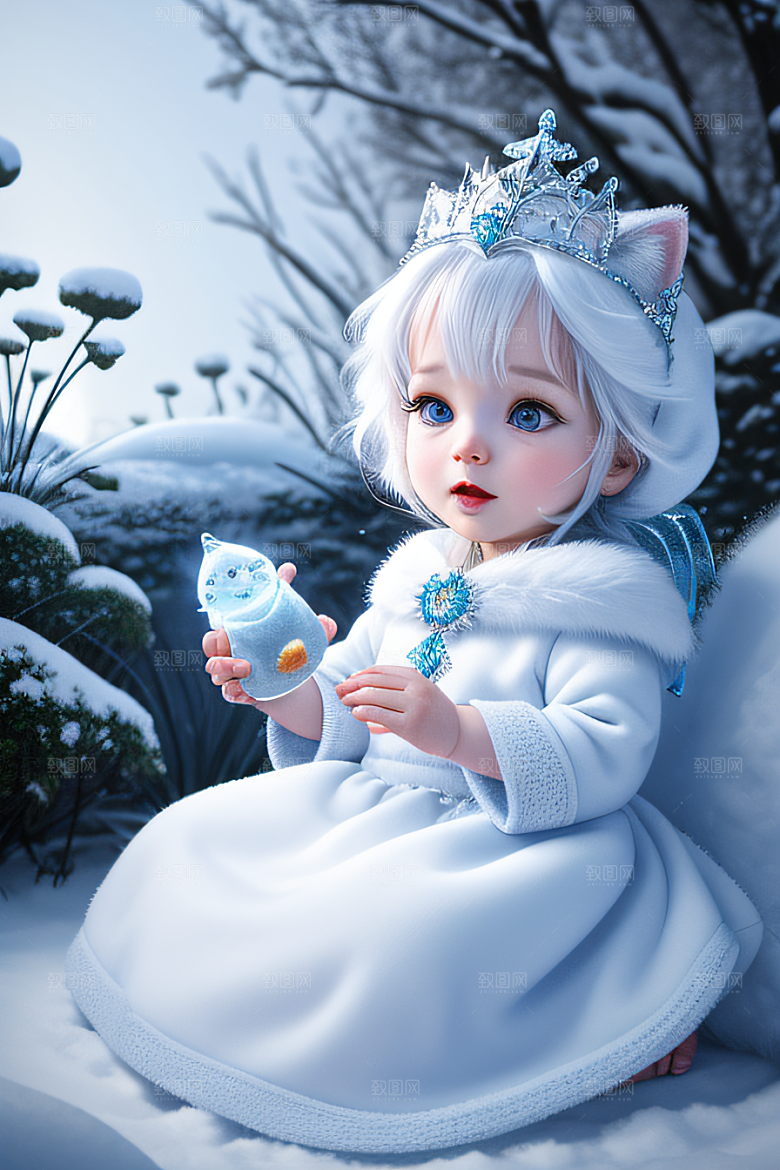 可爱的宝贝猫咪化身雪后女王皮克斯风格
