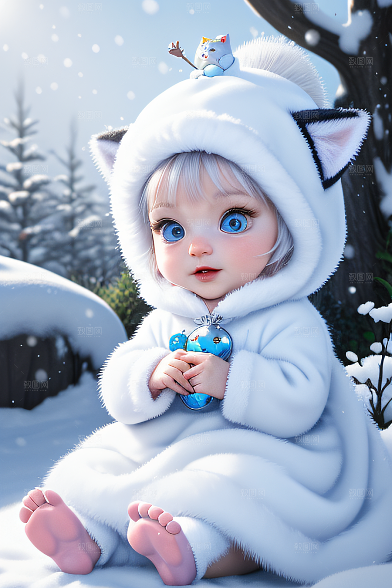 可爱的宝贝猫咪化身雪后女王皮克斯风格