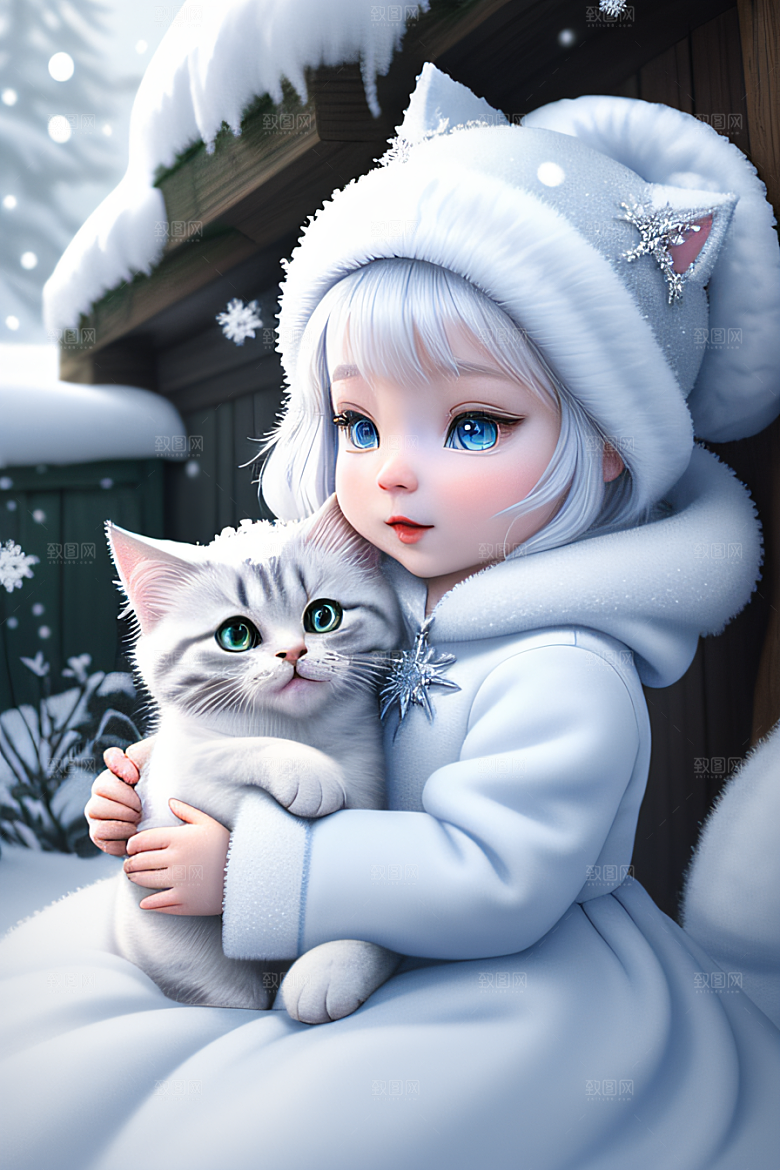 可爱的宝贝猫咪化身雪后女王皮克斯风格