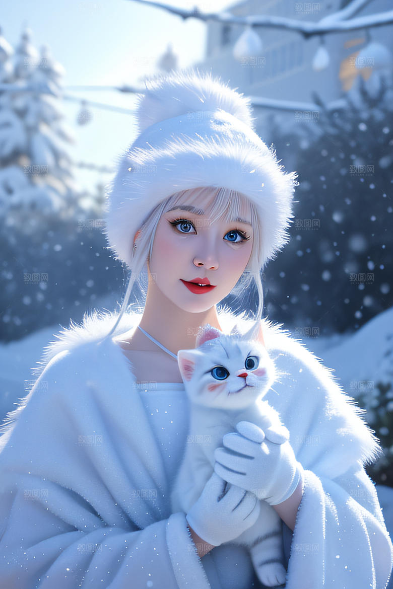 可爱的宝贝猫咪化身雪后女王皮克斯风格