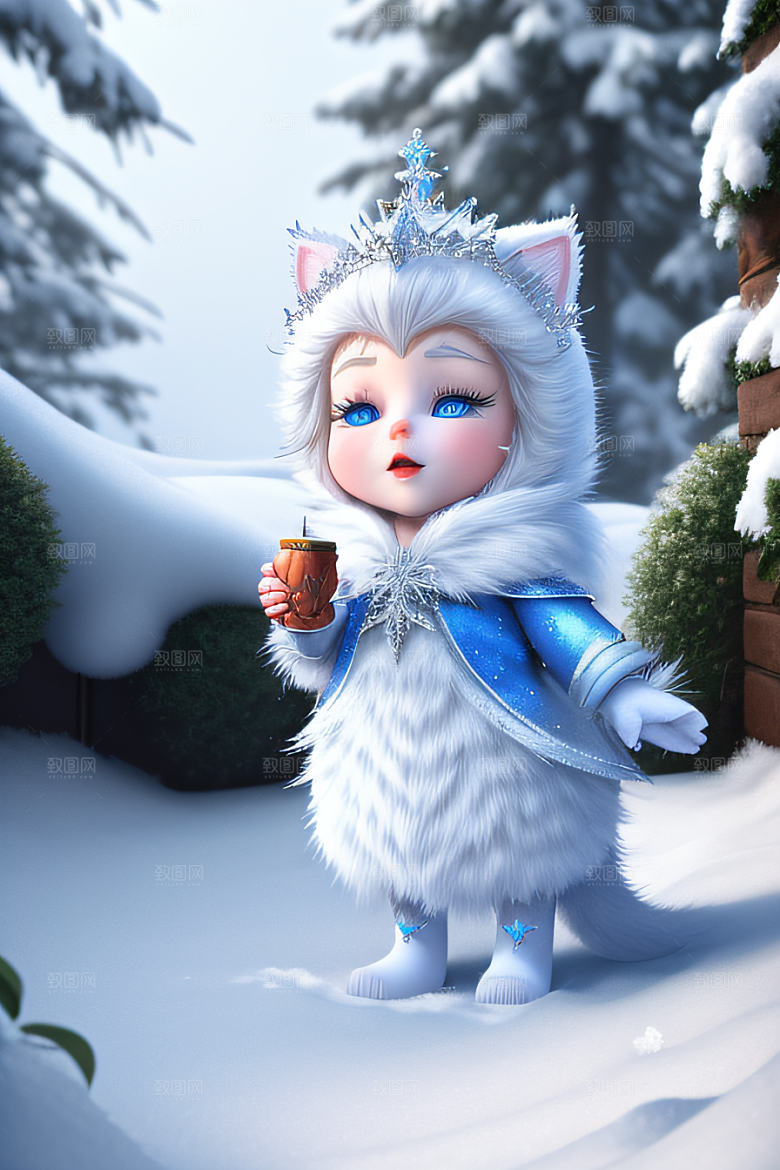 可爱的宝贝猫咪化身雪后女王皮克斯风格