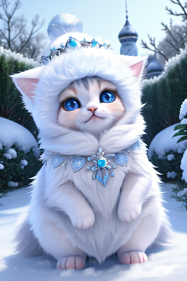 可爱的宝贝猫咪化身雪后女王皮克斯风格