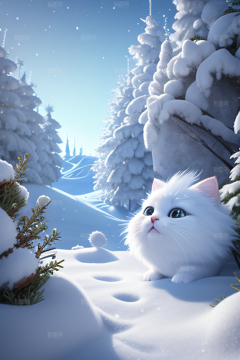 可爱的宝贝猫咪化身雪后女王皮克斯风格