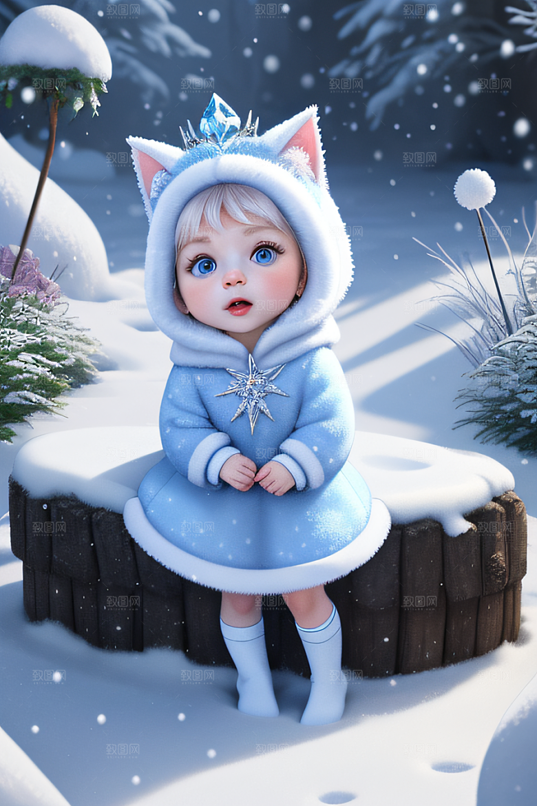 可爱的宝贝猫咪化身雪后女王皮克斯风格