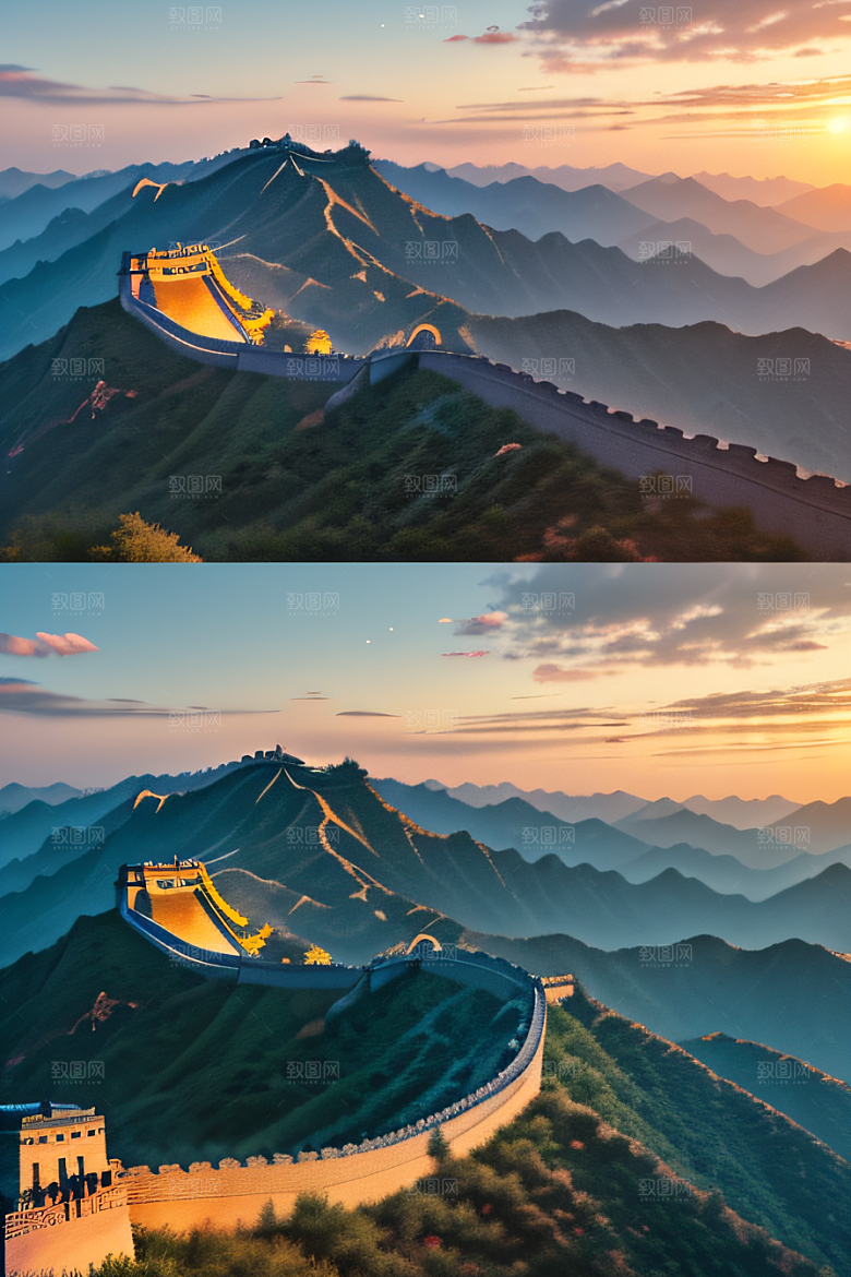 长城壮丽景色瑰丽如梦似幻