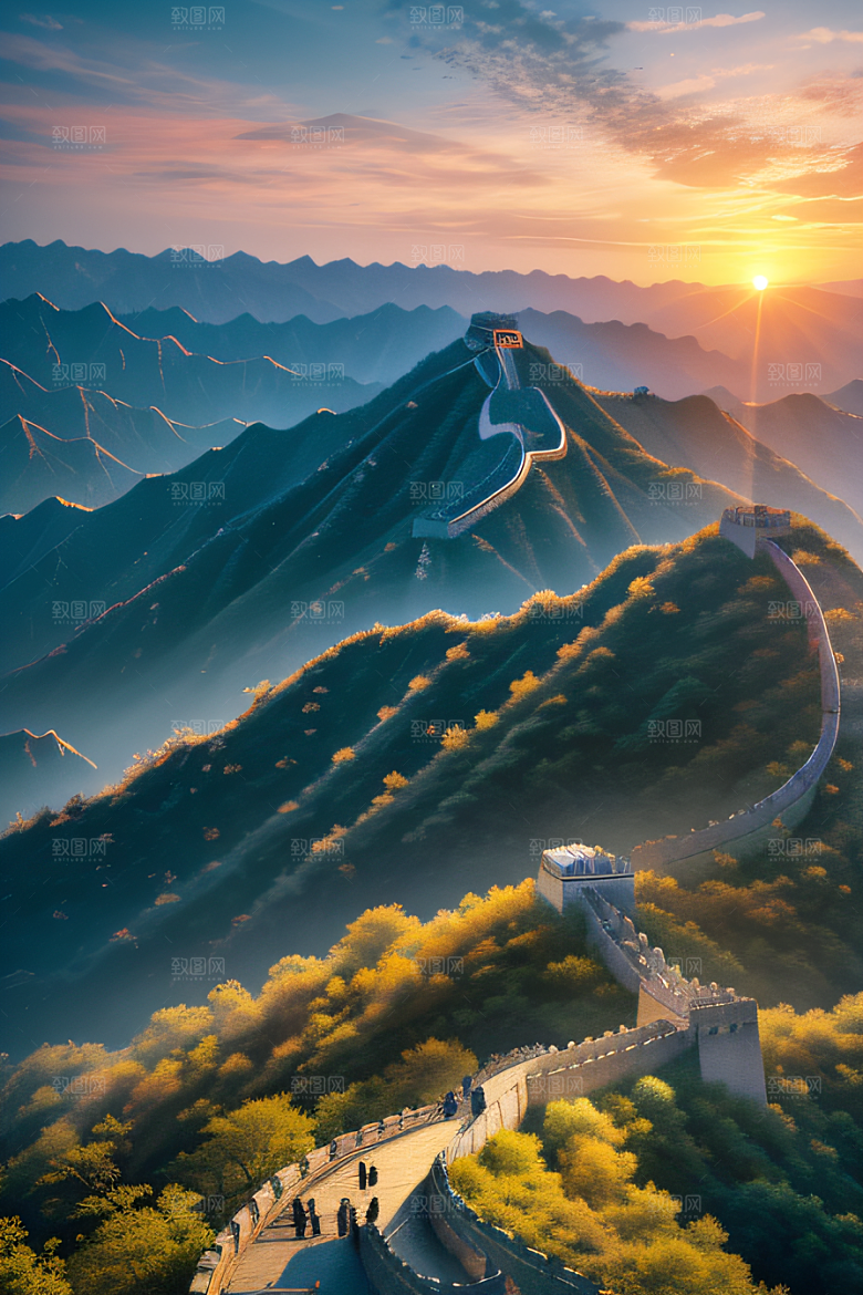 长城壮丽景色瑰丽如梦似幻