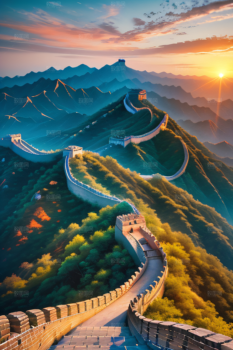 长城壮丽景色瑰丽如梦似幻