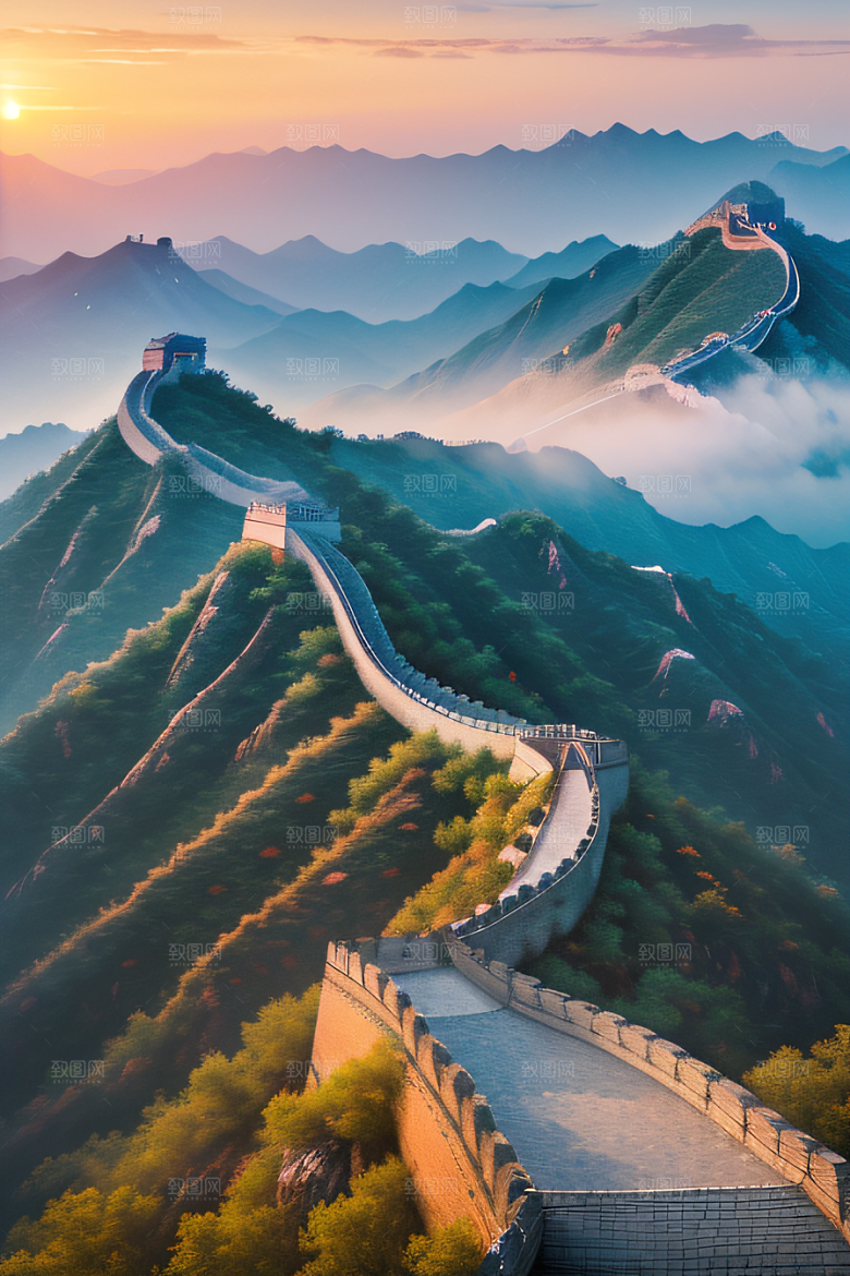 长城壮丽景色瑰丽如梦似幻