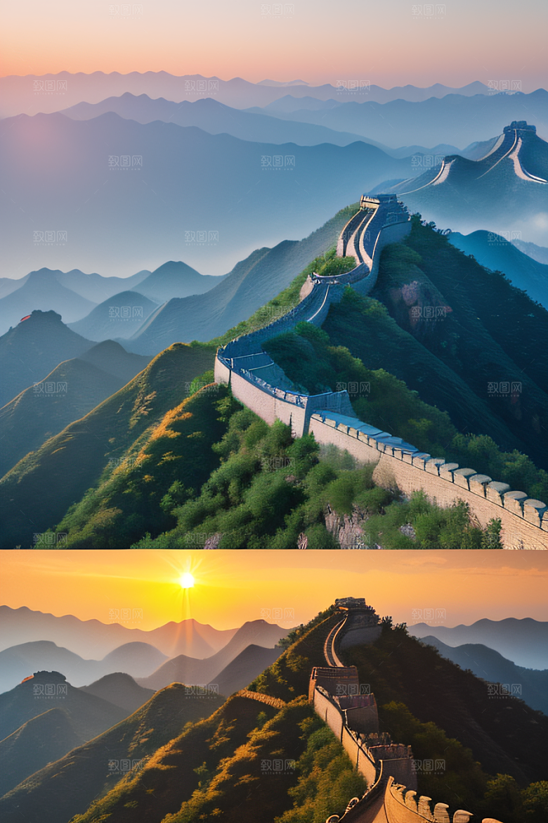 伟大长城壮丽的早晨
