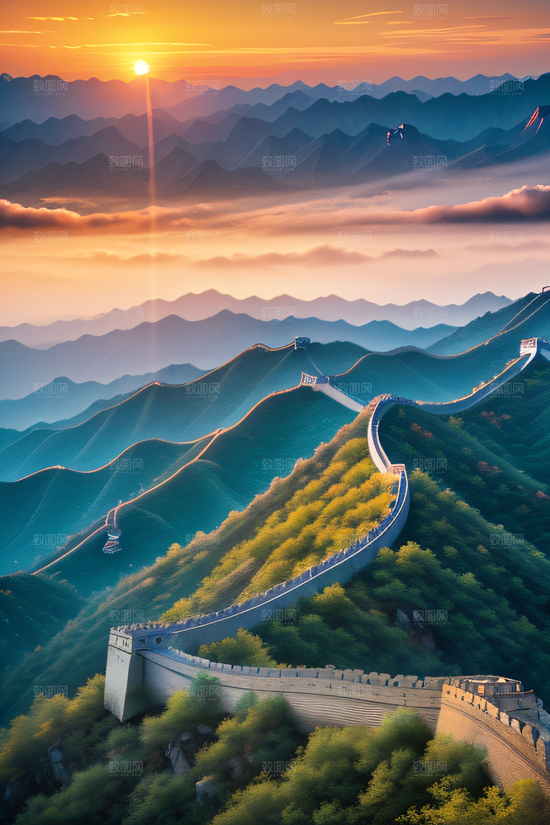 伟大长城壮丽的早晨