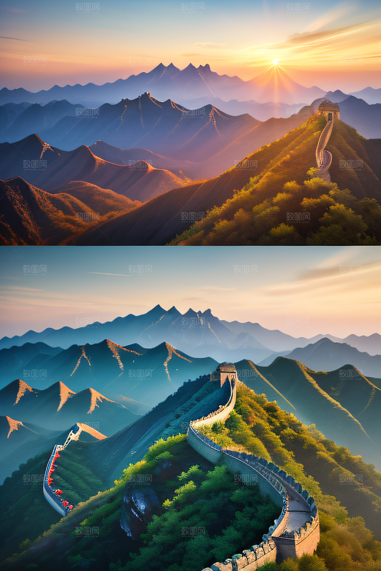 长城壮丽景色瑰丽如梦似幻
