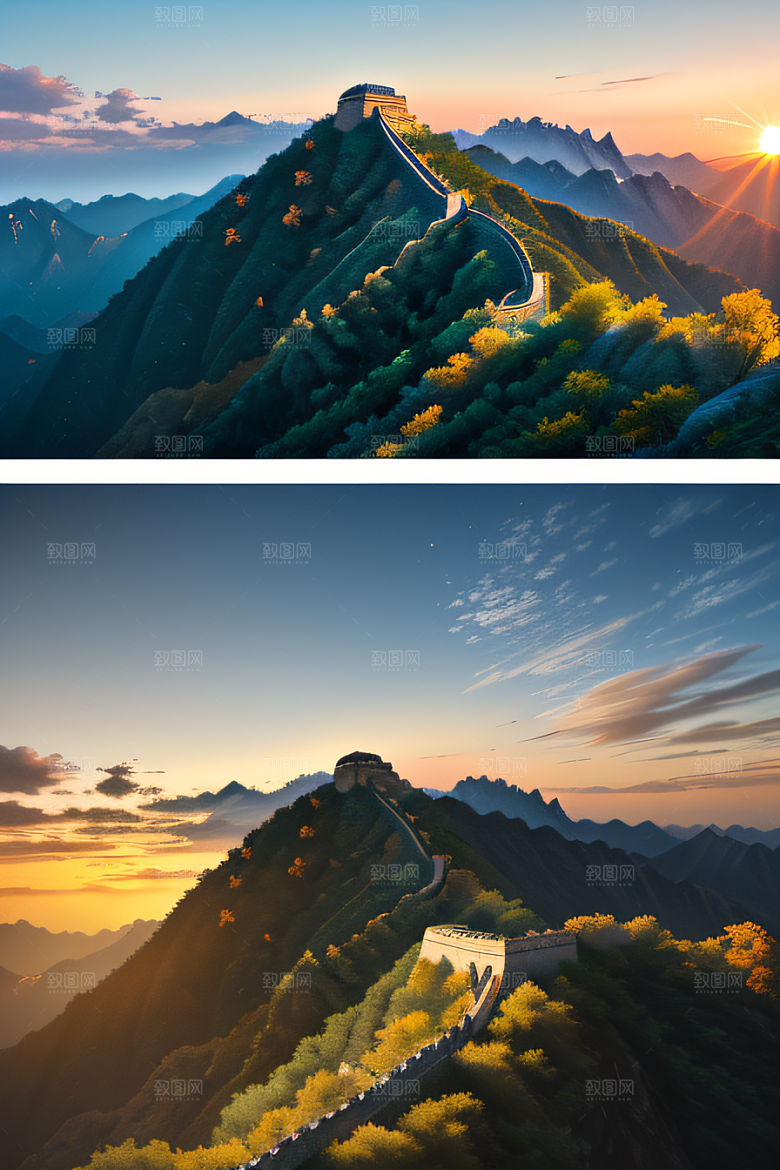 长城壮丽景色瑰丽如梦似幻