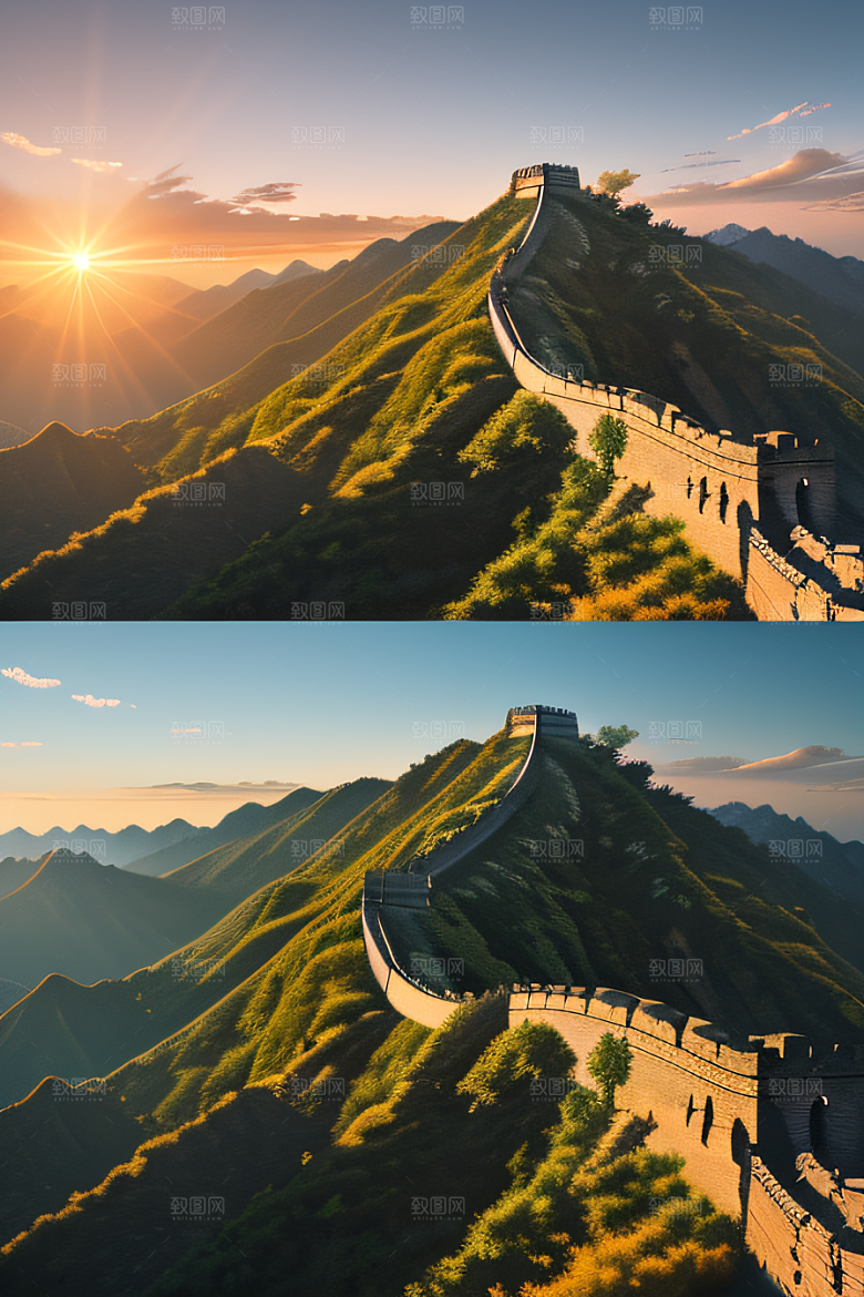 长城壮丽景色瑰丽如梦似幻