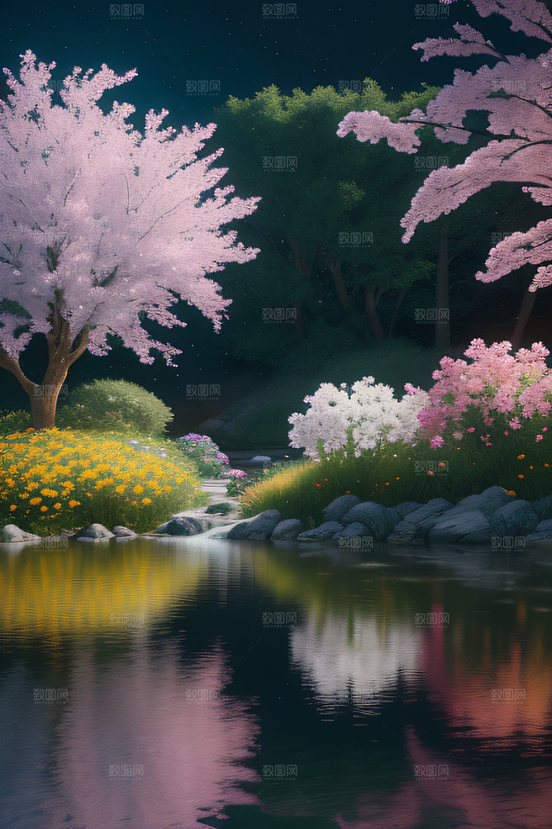 水流湍急中的花开奇景美轮美奂