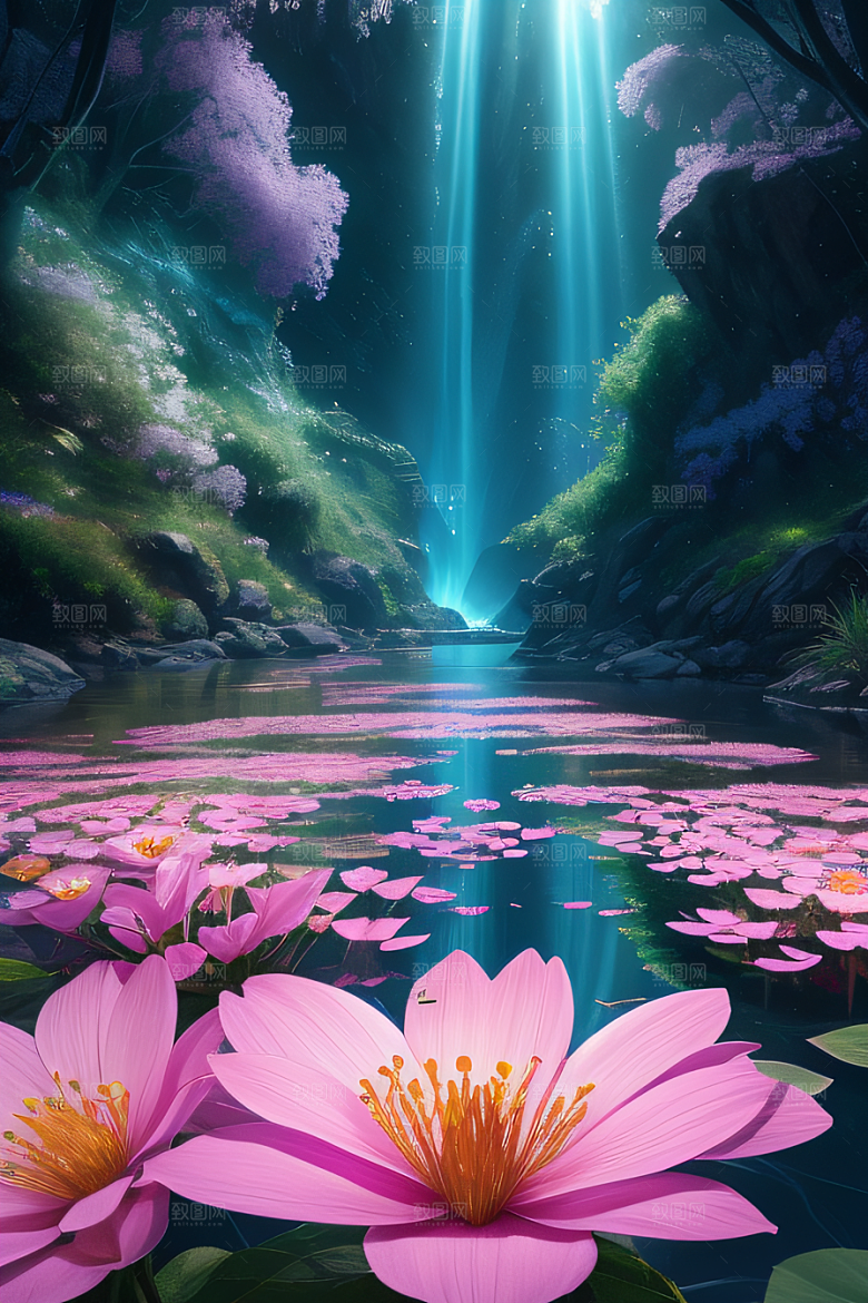 水流湍急中的花开奇景美轮美奂