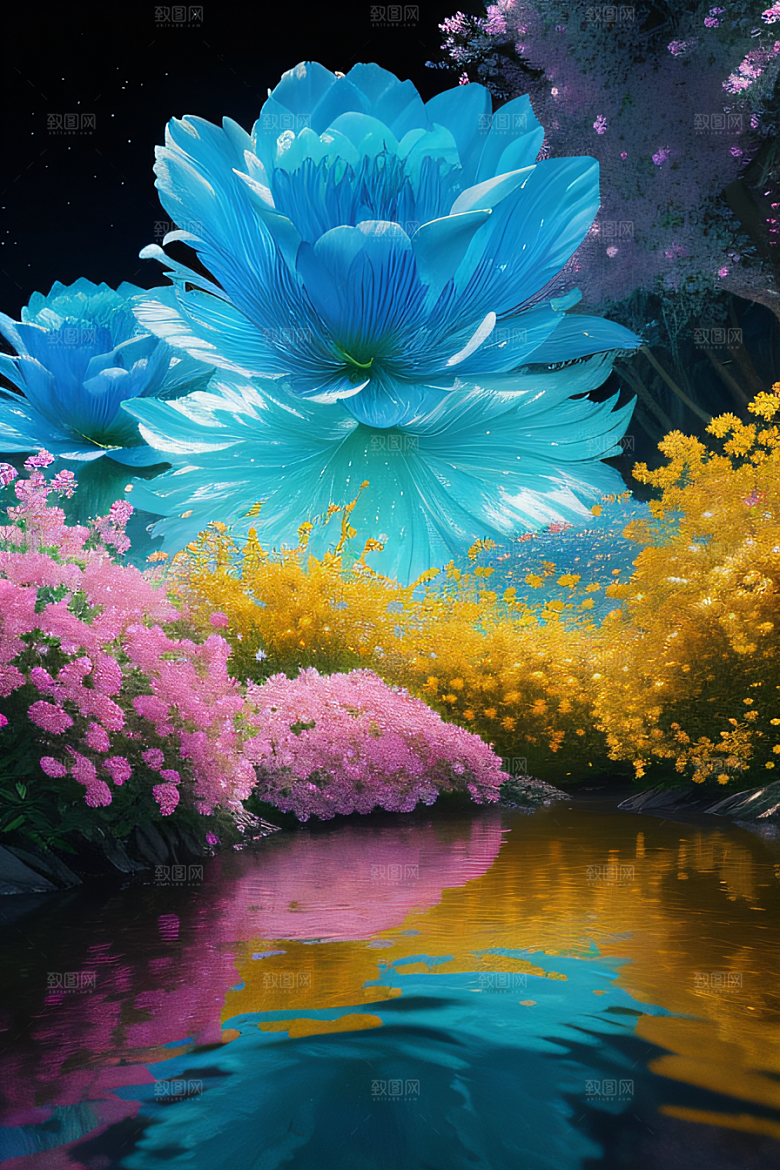水流湍急中的花开奇景美轮美奂