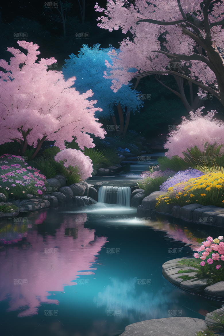 水流湍急中的花开奇景美轮美奂