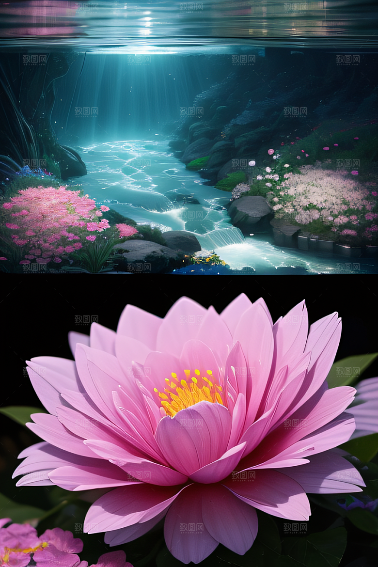 水流湍急中的花开奇景美轮美奂