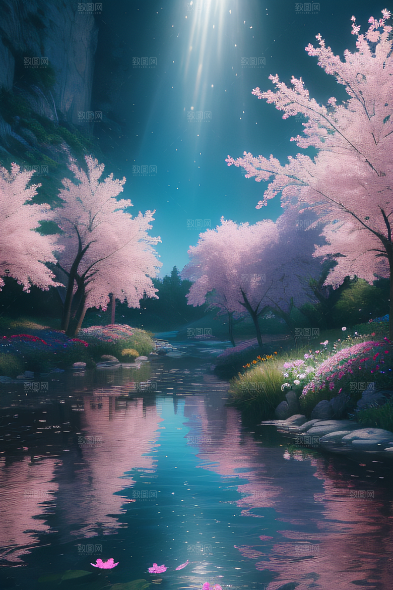 水流湍急中的花开奇景美轮美奂