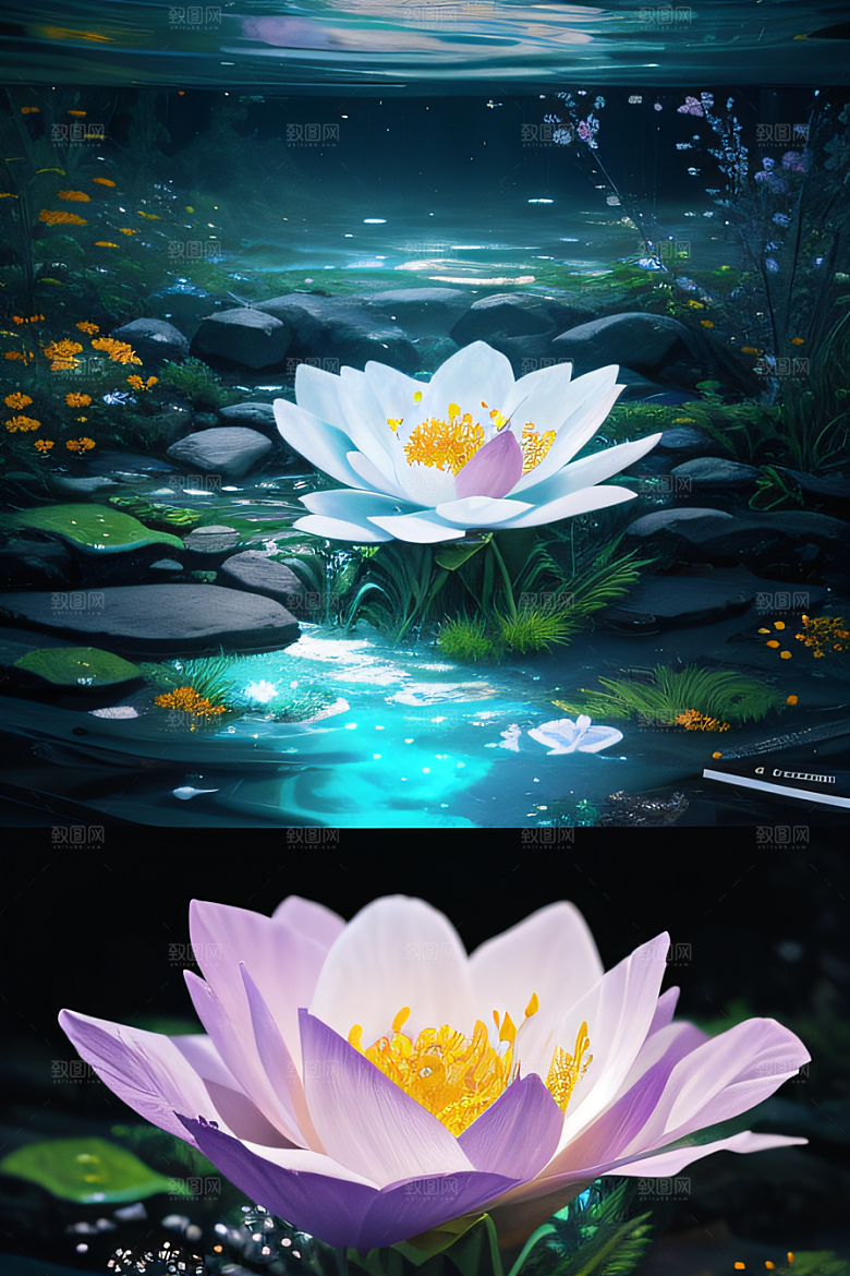 水流湍急中的花开奇景美轮美奂