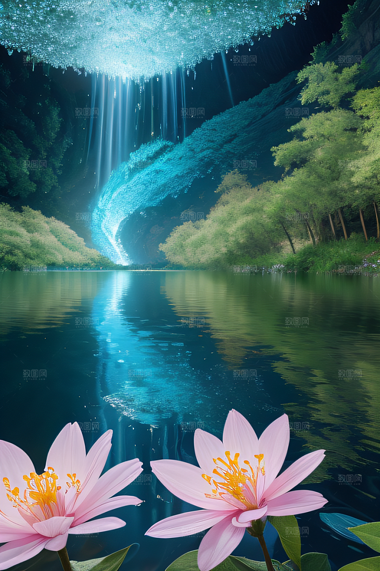 水流湍急中的花开奇景美轮美奂