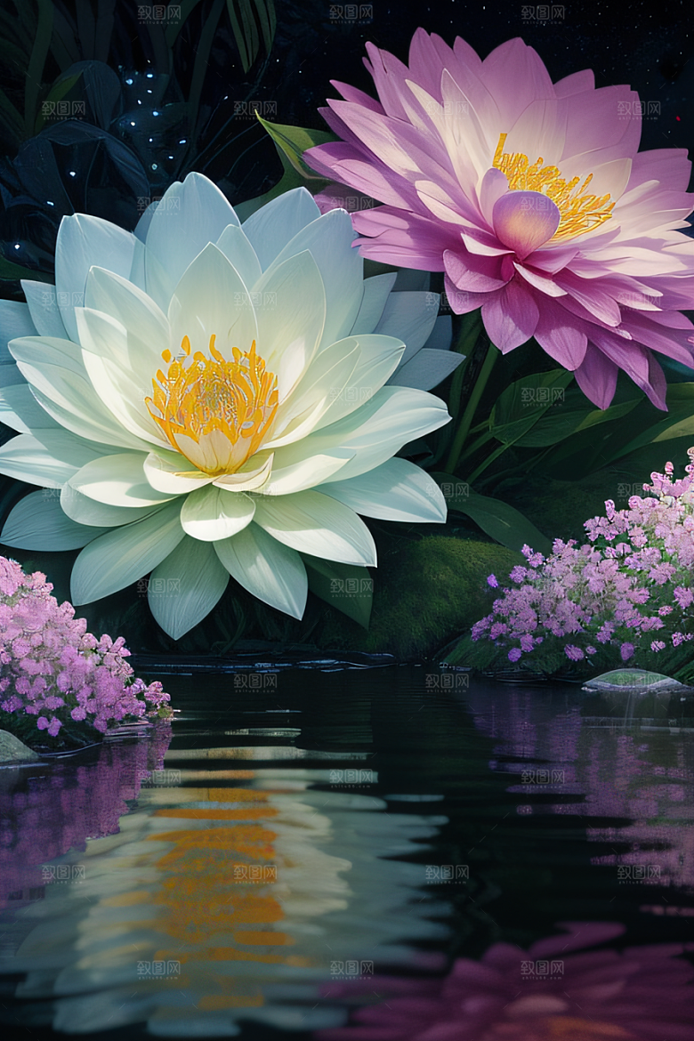 水流湍急中的花卉奇观视觉盛宴