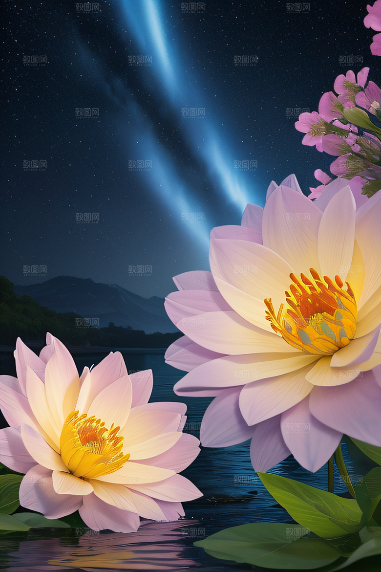 水流湍急中的花卉奇观视觉盛宴