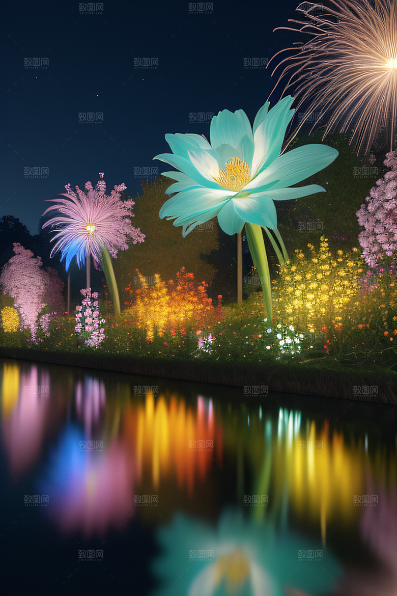 水流湍急中的花卉奇观视觉盛宴