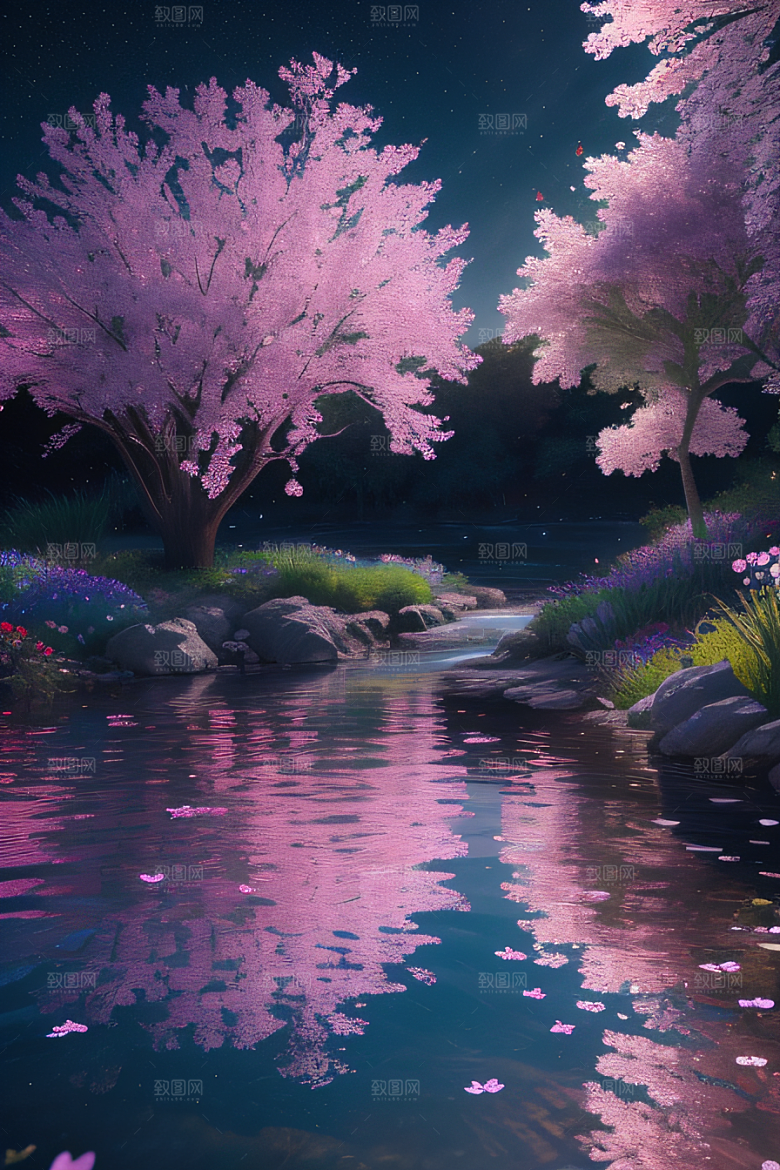 水流湍急中的花朵绽放美丽奇观