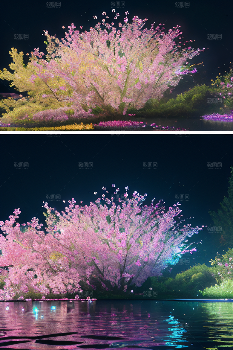 水流湍急中的花朵绽放美丽奇观