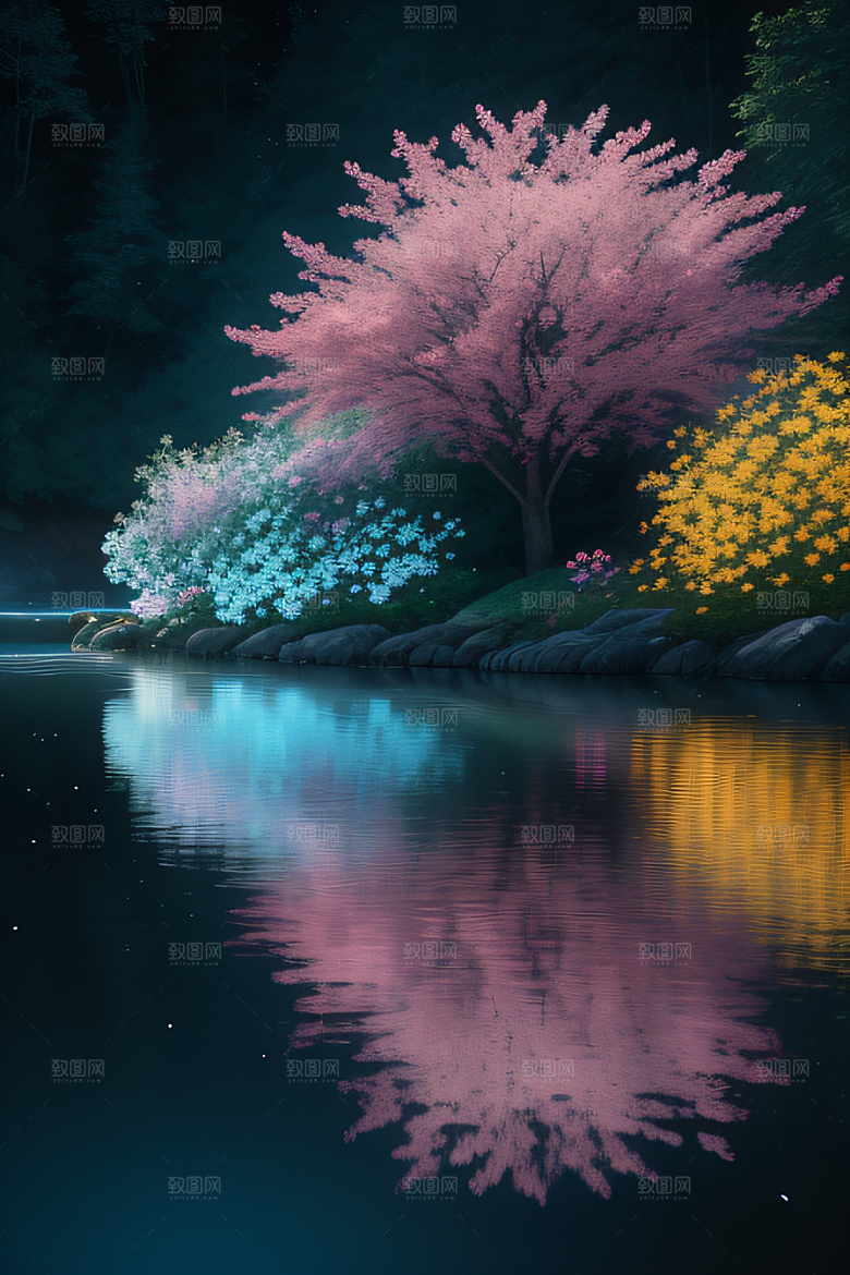 水流湍急中的花朵绽放美丽奇观