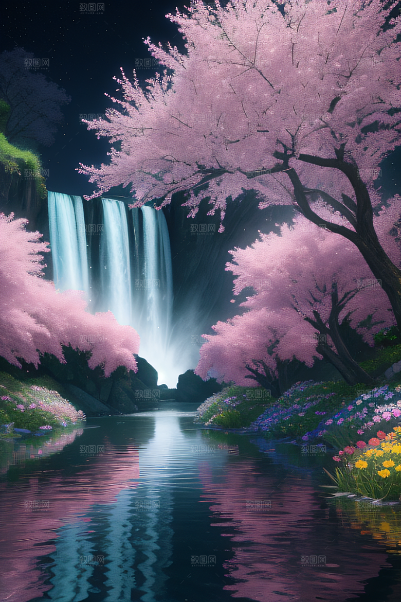 水流湍急中的花朵绽放美丽奇观
