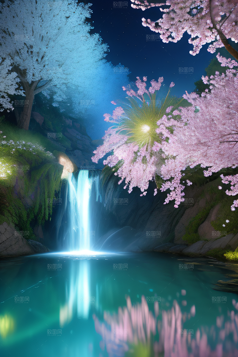 水流湍急中的花朵绽放美丽奇观
