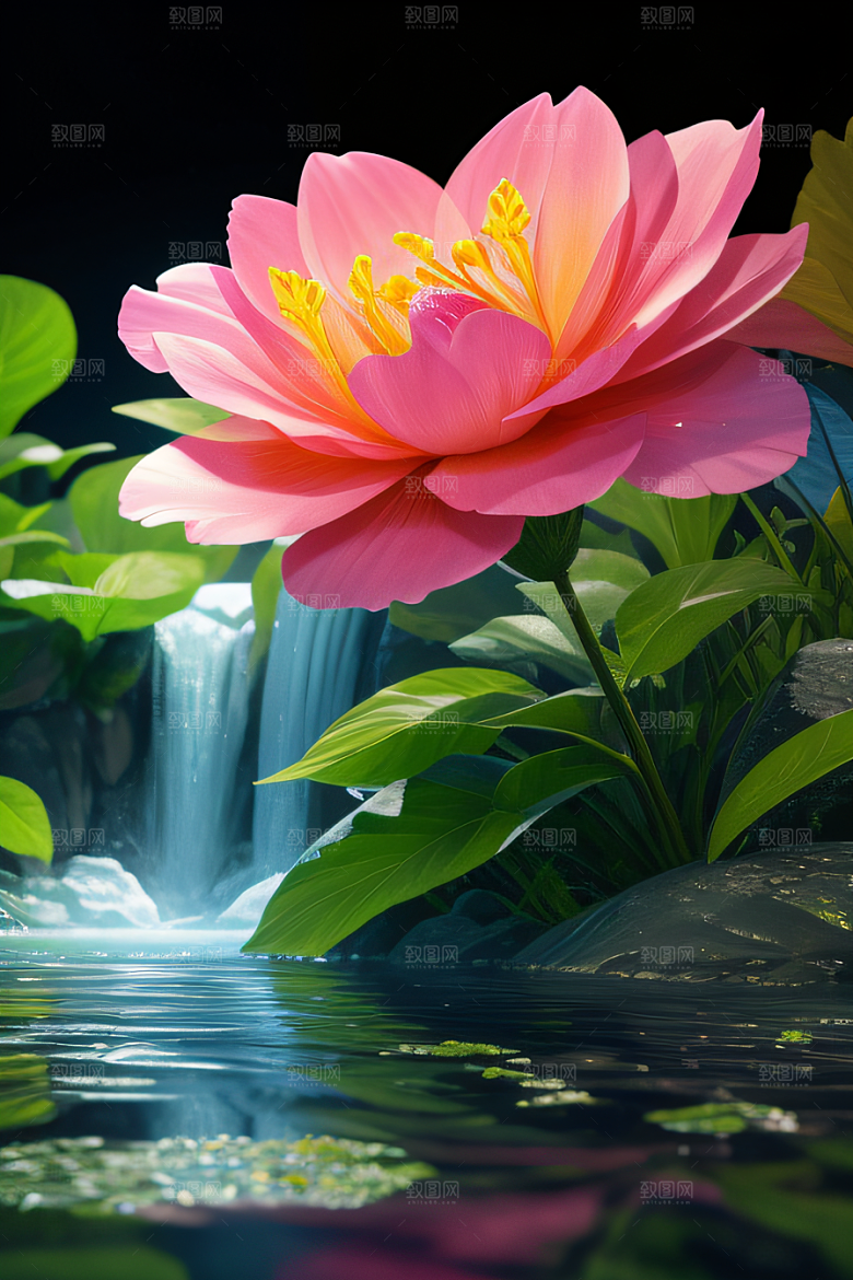 水流湍急中的花朵绽放美丽奇观